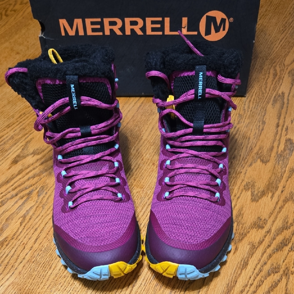 Merrell Women’s Purple and Yellow Waterproof Insulated Trail Boots